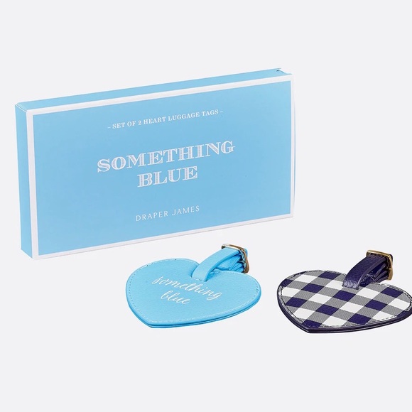 Draper James Something Blue Faux Leather Gingham Heart Luggage Travel Tag Set - Picture 2 of 11